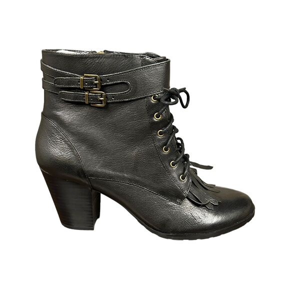 BELLA VITA Womens US 11 M Kody Ankle Bootie Black Leather Fringe Chunky Heel NEW - Picture 1 of 6